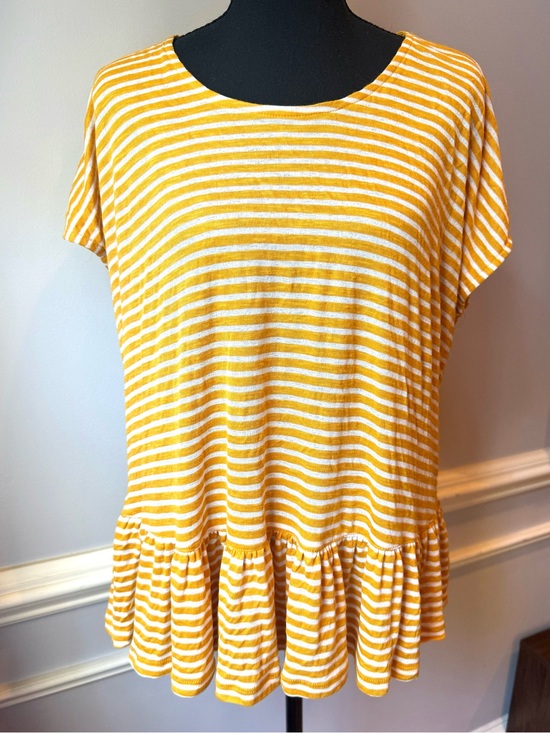 FP Beach Tops - FP Beach Yellow White Striped Peplum Tee Top Oversized Boho XS